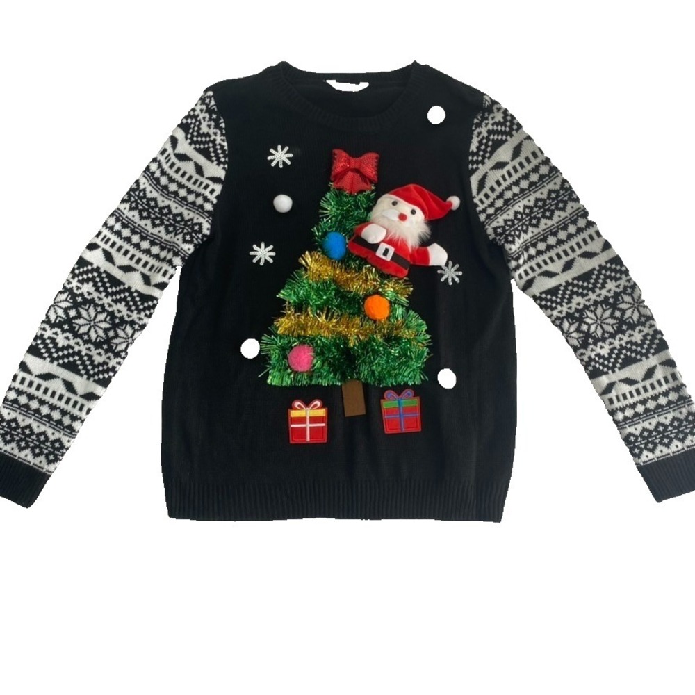 3/$30‎ No Boundaries Christmas Sweater Youth XL (15-17) Tree Ugly 3D Santa Funny